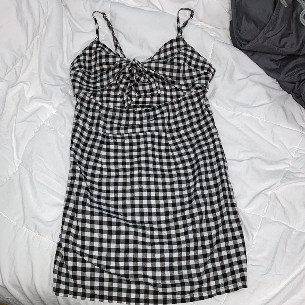 checkered cut out dress